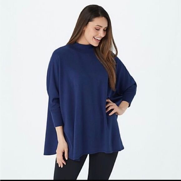 Zuda Navy Blue Oversized Sweater Poncho Style Top sz L - Picture 6 of 6
